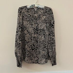 Rebecca Taylor Silk Jacquard Hidden Leopard Blouse